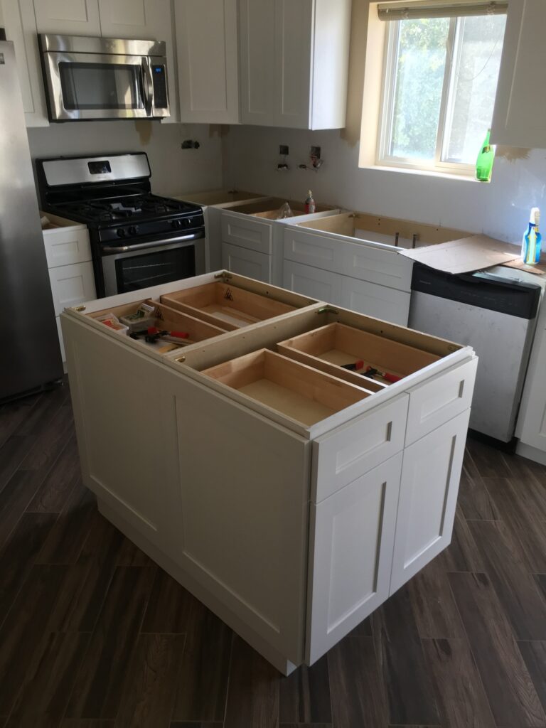 Island cabinets installed and ready for counter top installation.